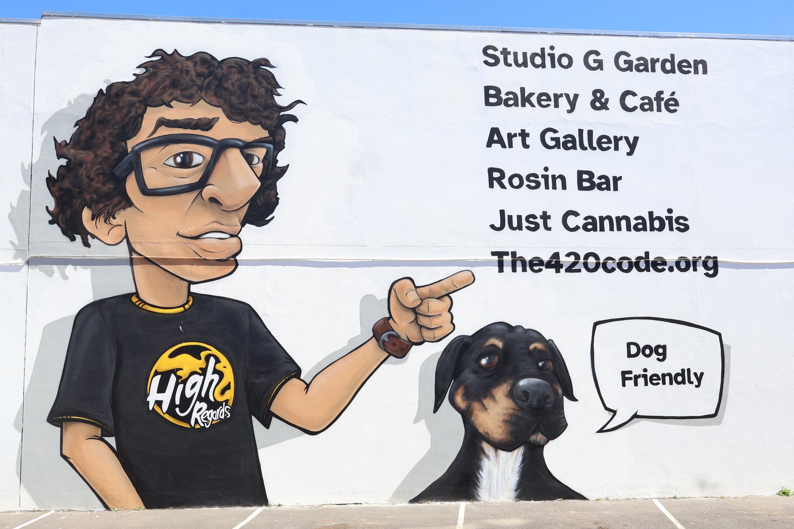 The mural on the outside wall — look for this